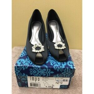 Impo Women "Mabel" Black Satin open toe/ornament-3 inches heels Size 7.5  EUC